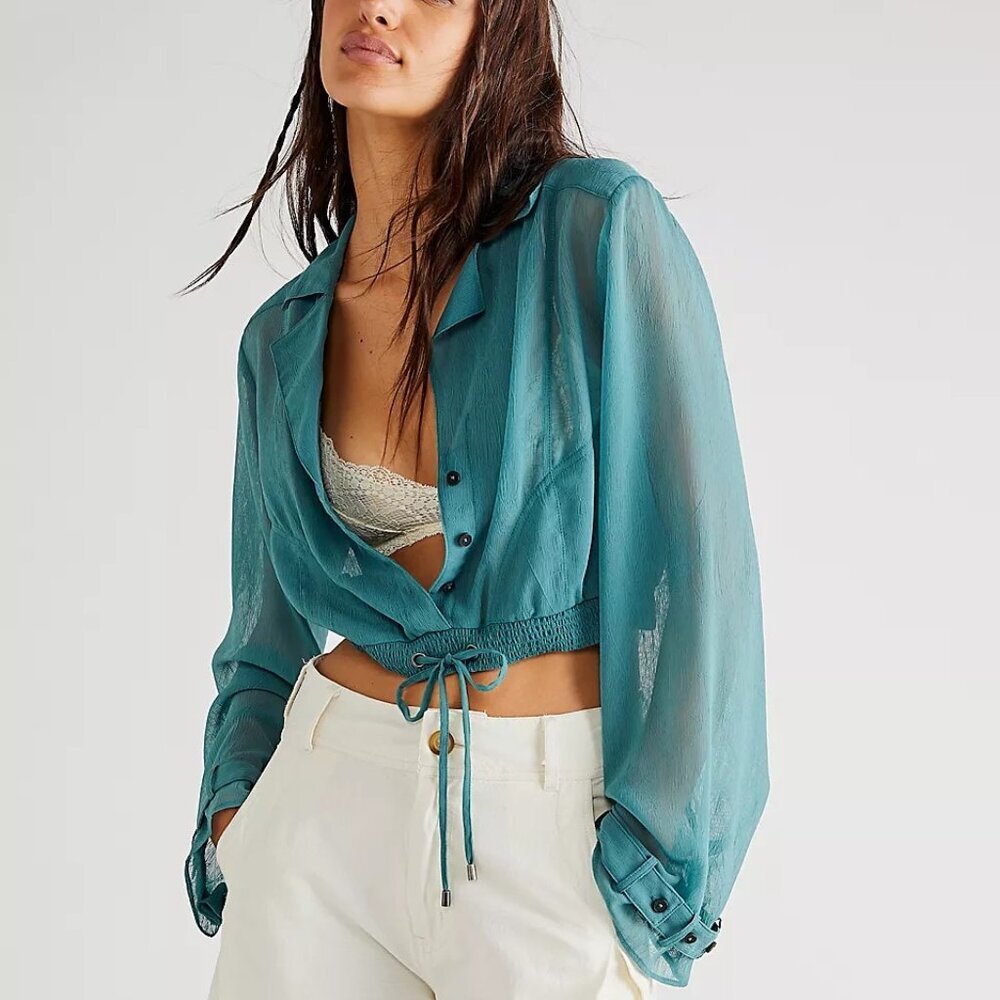 Free People Michelle Sheer Cropped Top Green Size XS